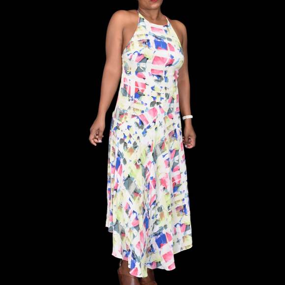Joie Cinthia Halter Dress White Silk Watercolor Print Handkerchief Midi Slip 4 - Picture 14 of 16
